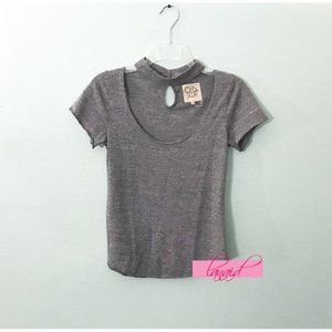 Chaser Triblend Front Neck Vent Shirttail Tee Grey Heather Choker Cut-Out Top XS